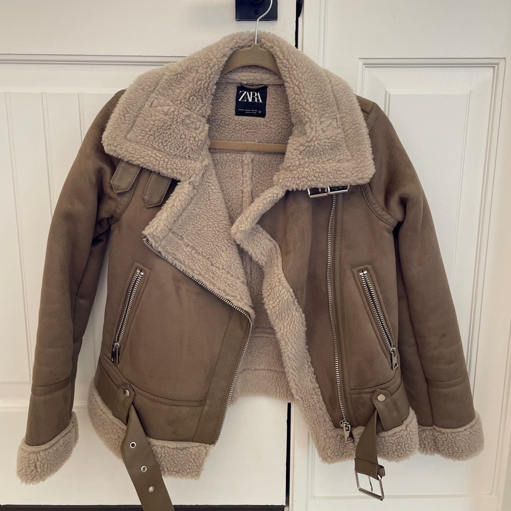 Zara Shearling Moto Jacket